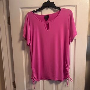 JM Collection Bright Pink Ruched Side Top w/ Ring Detail – Size XL